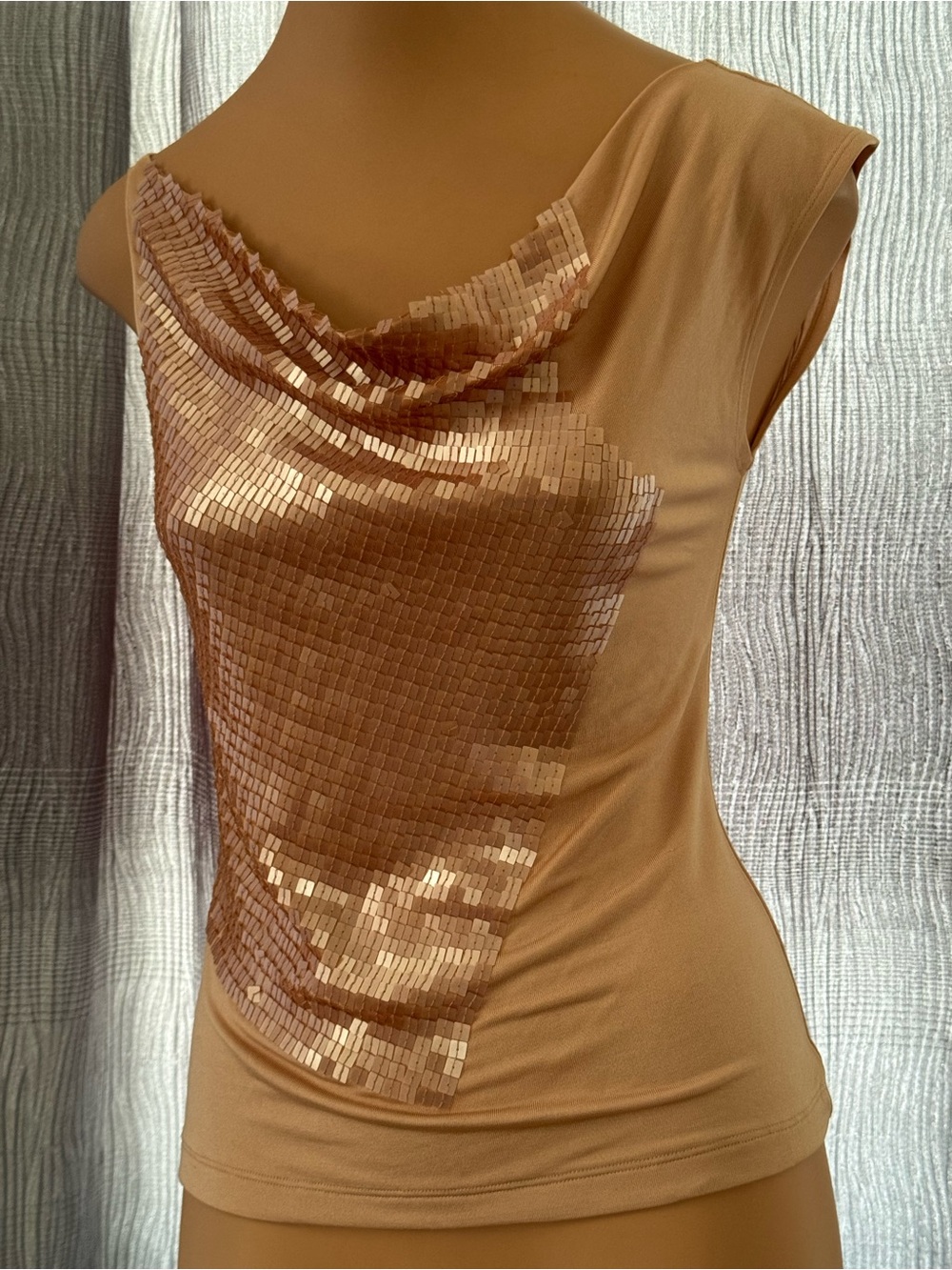 BCBG MAXAZRIA Women’s Sequin-Front Cowl Neck Tank Top - Tan Size XSMALL